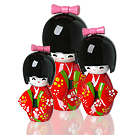 Conjunto c/ 3 Bonecas Kokeshi - Vermelho (P / M / G)