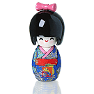 Boneca Kokeshi c/ Roupa de Tecido - Azul