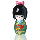Boneca Kokeshi c/ Roupa de Tecido - Verde