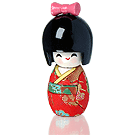 Boneca Kokeshi c/ Roupa de Tecido - Vermelho