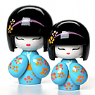 Par de Bonecas Kokeshi - Cor Azul
