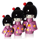 Conjunto "Mari" c/ 3 Bonecas Kokeshi - Lilás (P/M/G)